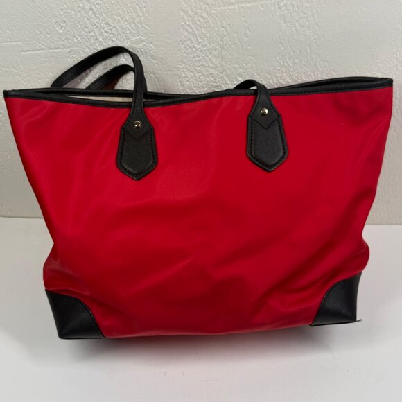 Michael Kors Eva Top Zip Tote Red Nylon Black Trim with Pouch & Snap Closure - Picture 4 of 10
